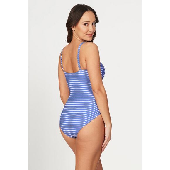 Nip Tuck Joanne Striped One Piece Swimsuit Size 10 Blue Ivory - Picture 4 of 8
